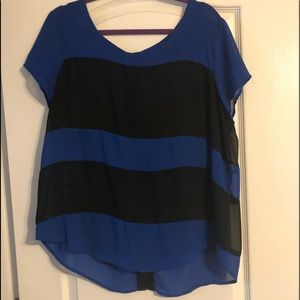 Black and blue color block top.